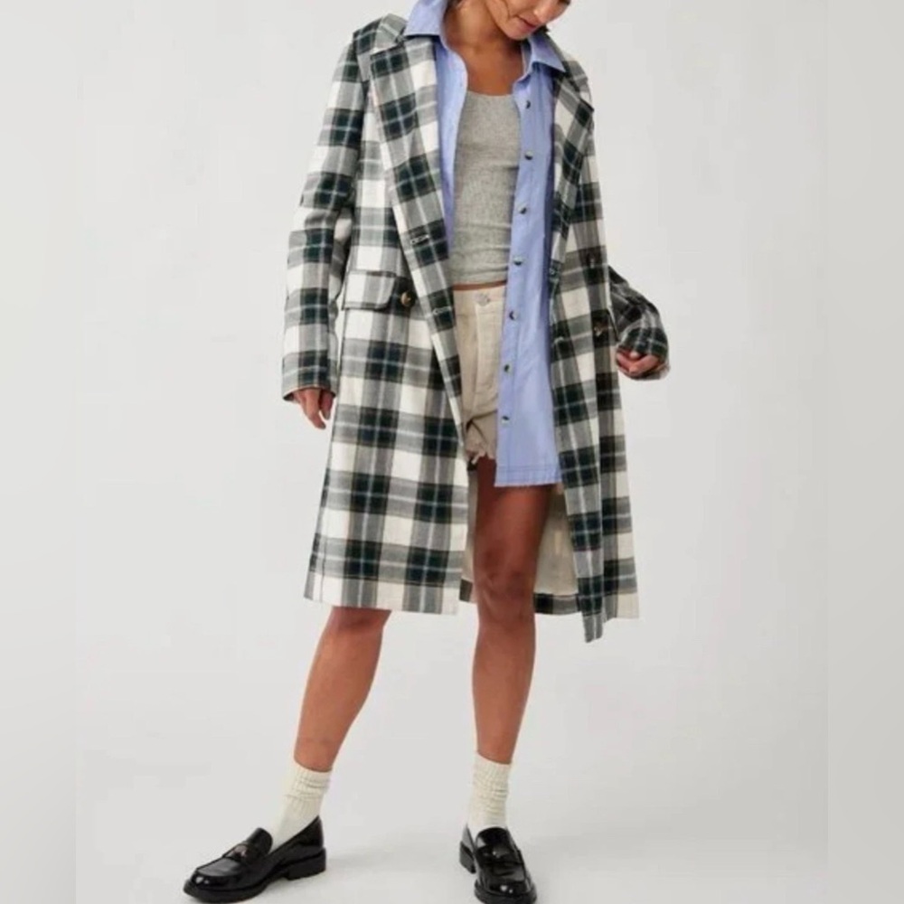 Free People Freddie Longline Plaid Blazer